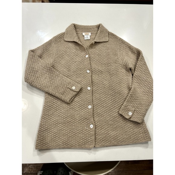Talbots Sweaters - VTG Talbots 100% wool coastal beachy summer hand knit cardigan tan oatmeal small